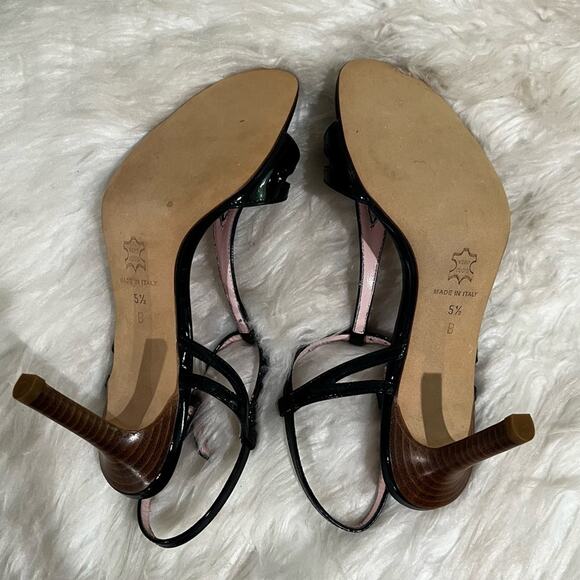 NEW Isaac Mizrahi Vintage Leather T-Strap Ankle Wrap High Heel Sandals Navy 5.5 - Picture 12 of 14